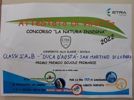 Scuola primaria Duca D'Aosta_San Martino di Lupari attestato Etra La Natura Insegna 25/05/2022